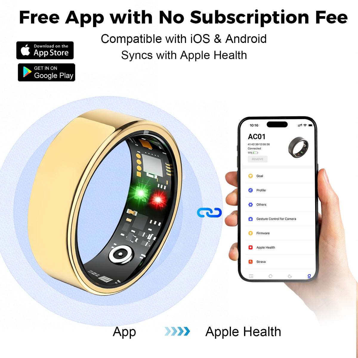 Smart Ring for Women Men, Health Tracking Ring No APP Fee 24/7 Fitness Tracker Heart Rate/SpO2/Stress/Sleep Monitor, IP68 Waterproof, Long Battery Fast Charge, iOS/Android Compatible