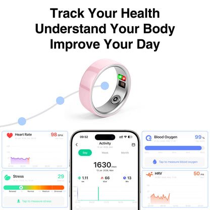 New Ceramic Smart Ring for Women Men Fitness Tracker Health Ring No App Fee, 8ATM Waterproof, Sleep/Stress/Blood Oxygen/Activity /Heart Rate Monitor, Lightweight Wearable Long Battery Life
