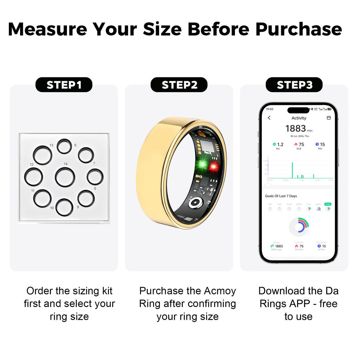 Smart Ring for Women Men, Health Tracking Ring No APP Fee 24/7 Fitness Tracker Heart Rate/SpO2/Stress/Sleep Monitor, IP68 Waterproof, Long Battery Fast Charge, iOS/Android Compatible