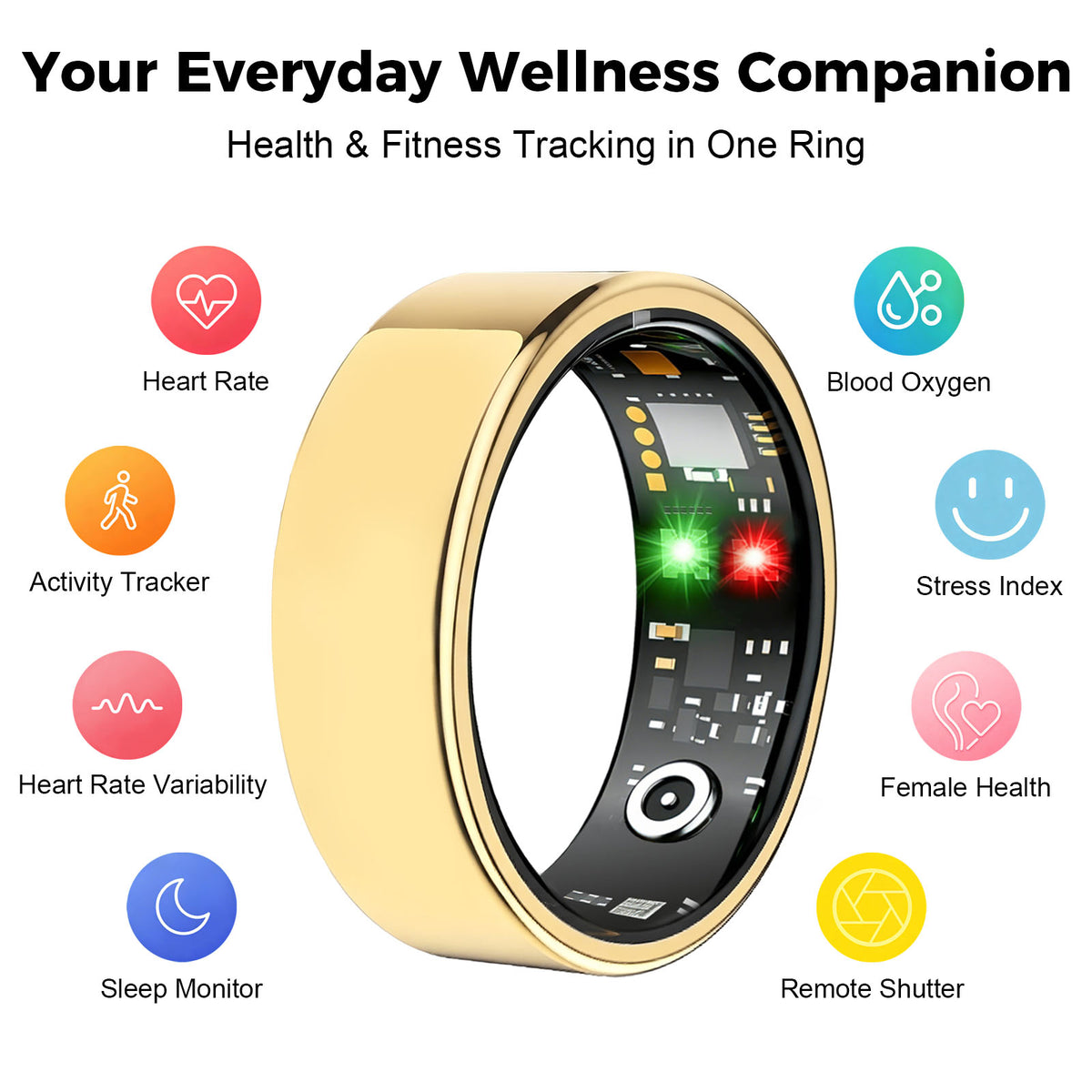 Smart Ring for Women Men, Health Tracking Ring No APP Fee 24/7 Fitness Tracker Heart Rate/SpO2/Stress/Sleep Monitor, IP68 Waterproof, Long Battery Fast Charge, iOS/Android Compatible