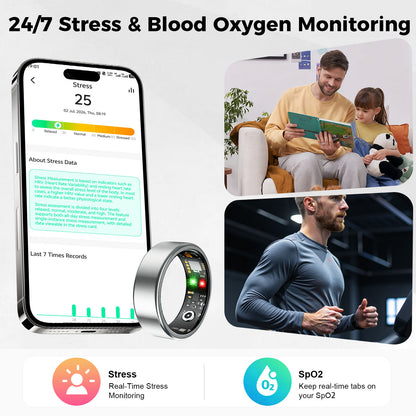 Smart Ring for Women Men, Health Tracking Ring No APP Fee 24/7 Fitness Tracker Heart Rate/SpO2/Stress/Sleep Monitor, IP68 Waterproof, Long Battery Fast Charge, iOS/Android Compatible