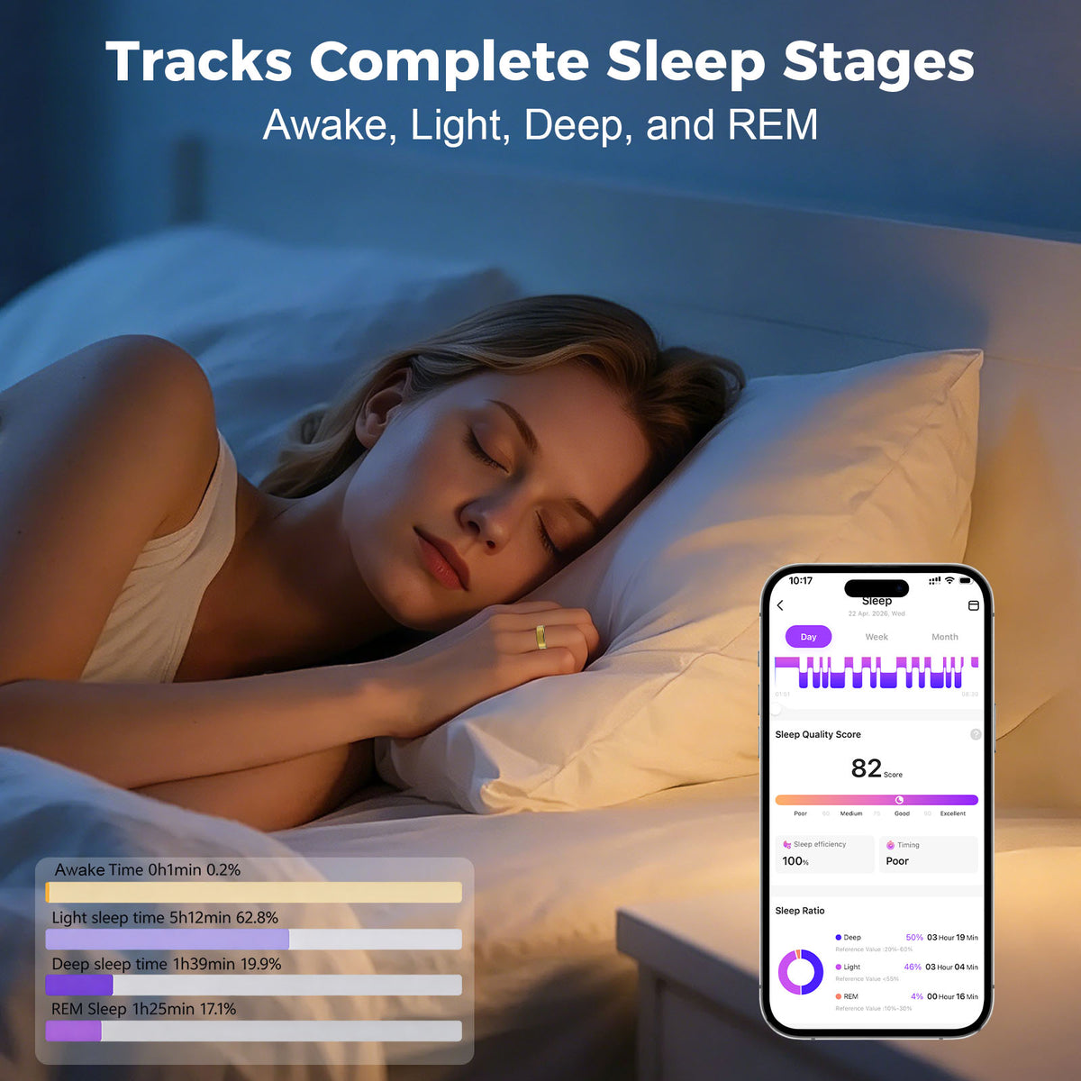 Smart Ring for Women Men, Health Tracking Ring No APP Fee 24/7 Fitness Tracker Heart Rate/SpO2/Stress/Sleep Monitor, IP68 Waterproof, Long Battery Fast Charge, iOS/Android Compatible