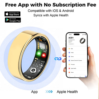 Smart Ring for Women Men, Health Tracking Ring No APP Fee 24/7 Fitness Tracker Heart Rate/SpO2/Stress/Sleep Monitor, IP68 Waterproof, Long Battery Fast Charge, iOS/Android Compatible